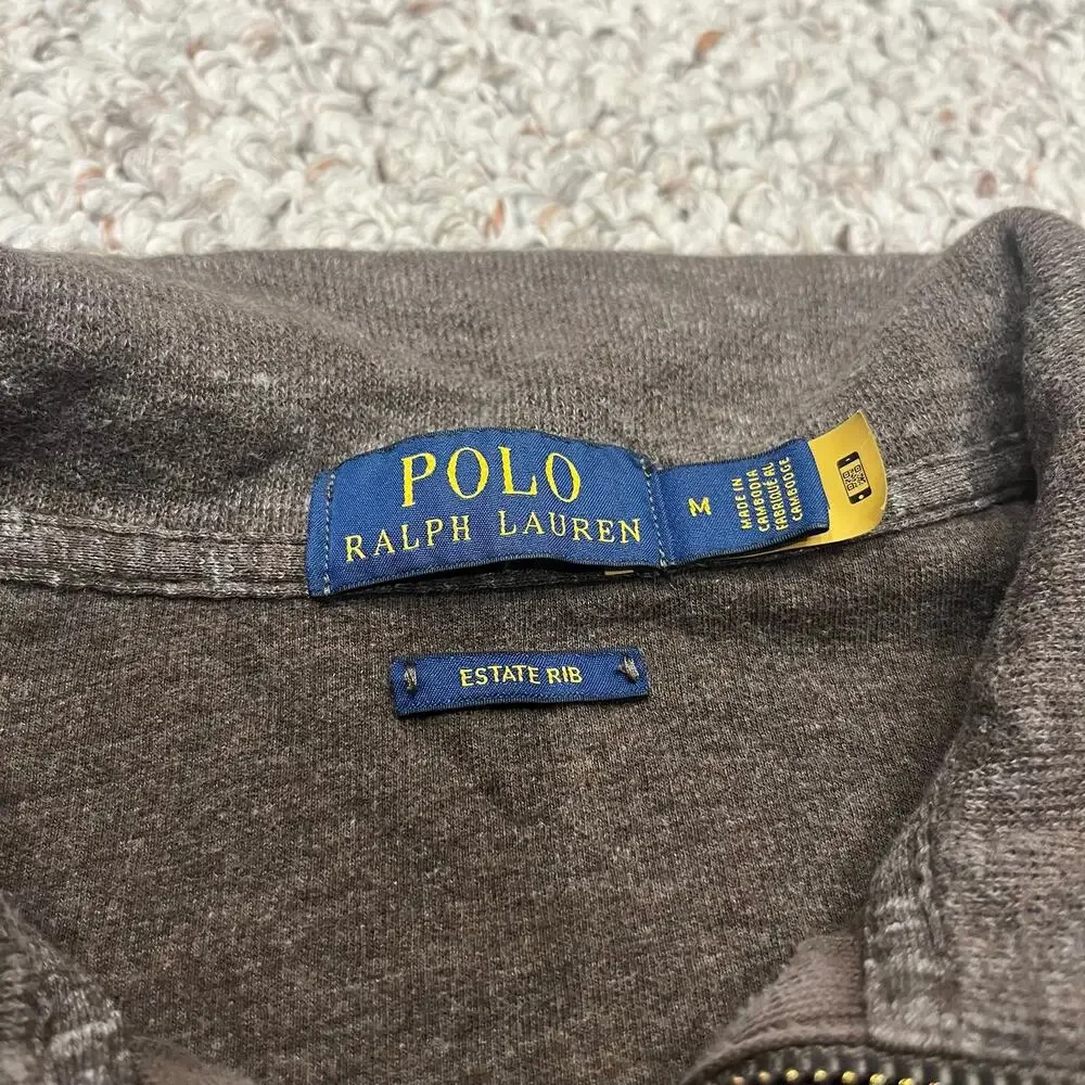 Polo Ralph Lauren Estate Rib 1/4 Zip Sweater M Brown Preppy Classic Casual